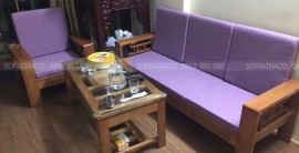 Đệm ghế gỗ hiện đại tông tím siêu đẹp cho khách hàng ở Khâm Thiên