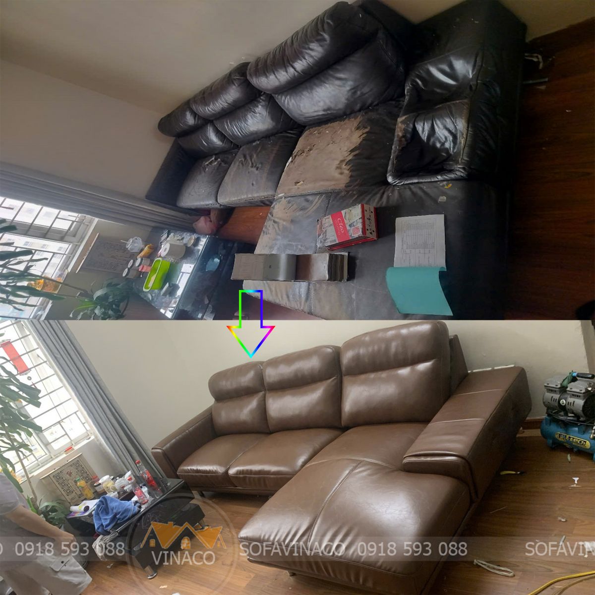 Ghế sofa bị lún khi sử dụng lâu ngày sau khi được bọc lại như mới 99%